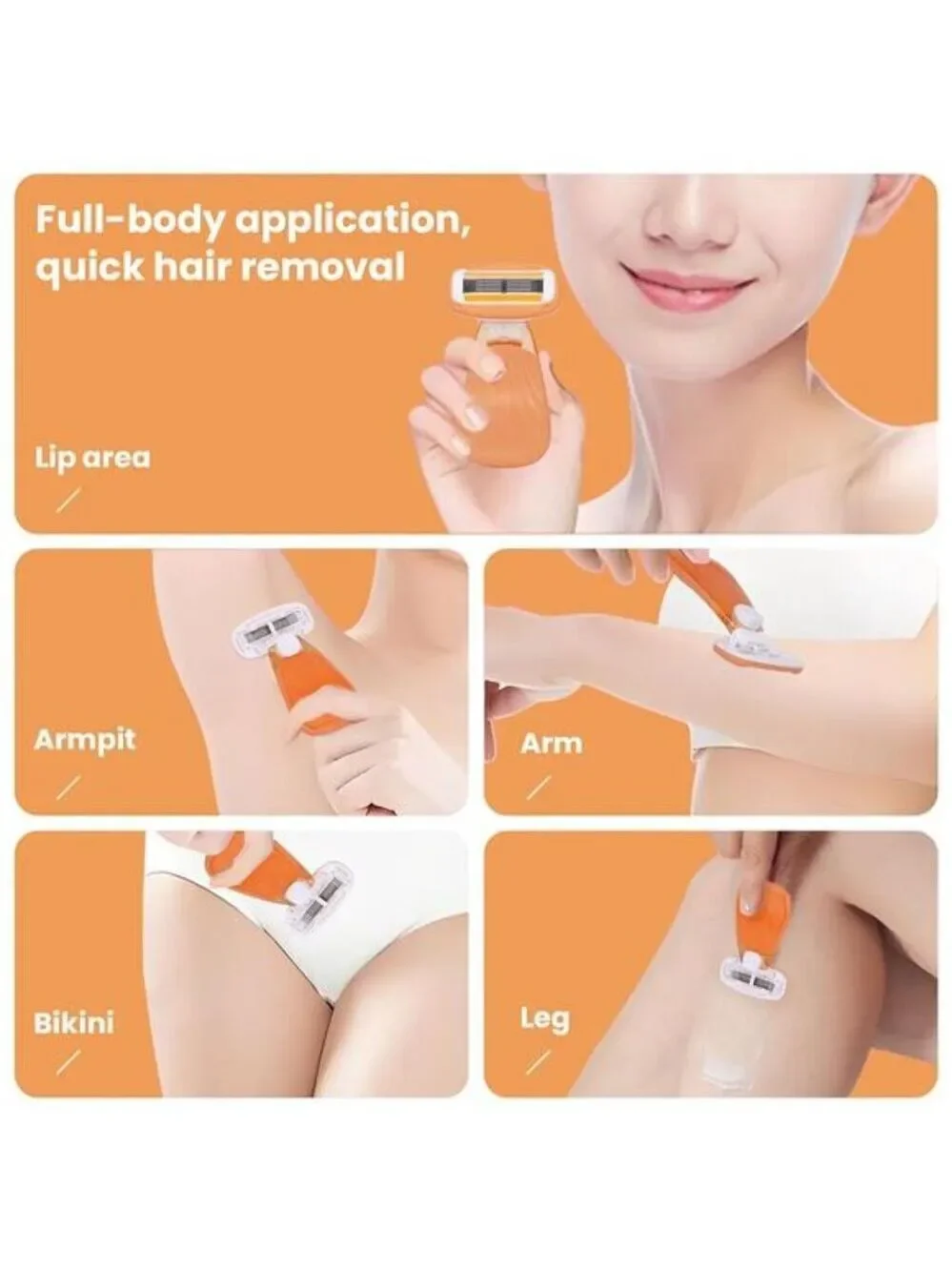 Women Travel Razor 5 Blade Close Shaving Kit Reusable Handle With Case Orange